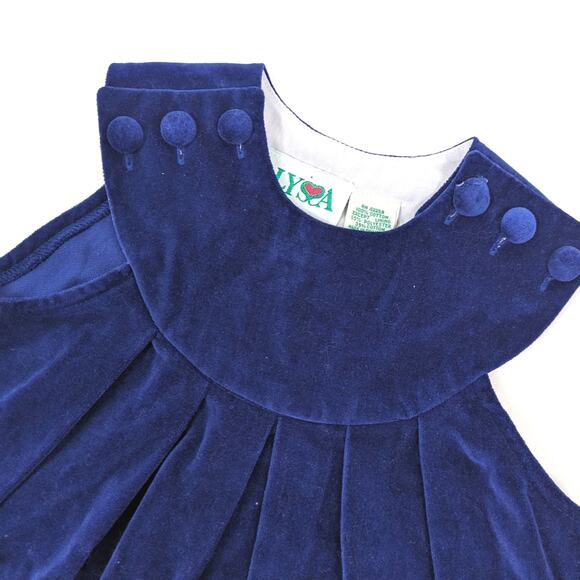 Vintage Alyssa Dress Girls Size 2-3T Navy Velvet Pinafore Holiday - Picture 2 of 4